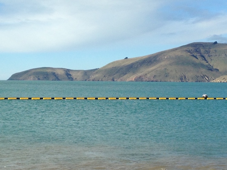 Heavy Duty Silt Curtain installed in rough seas at Lyttelton Port