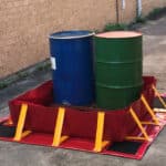 chatoyer collapsible portable containment bund red PVC containing 2 drums. Deployed with Ground Mat and Liner. This collapsible bund contains 2 drums of chemical. If the drums leak, the bund will contain the leak and prevent pollution. chatoyer collapsible portable containment bund red PVC containing 2 drums. Deployed with Ground Mat and Liner. This collapsible bund contains 2 drums of chemical. If the drums leak, the bund will contain the leak and prevent pollution.